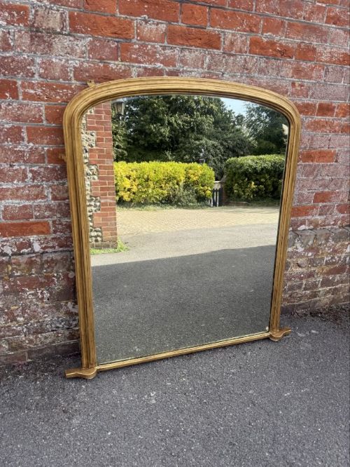 A Superb Large Antique English 19th Century Carved Wood & Gesso Arched Top Gilt Overmantle Mirror.