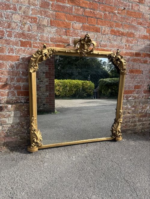 A Spectacular Large Antique English 19th C Shaped Top Gilt Overmantle Mirror.