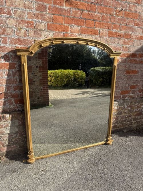 A Delightful Large Antique English 19th Century Carved Wood & Gesso Arched Top Gilt Overmantle Mirror.