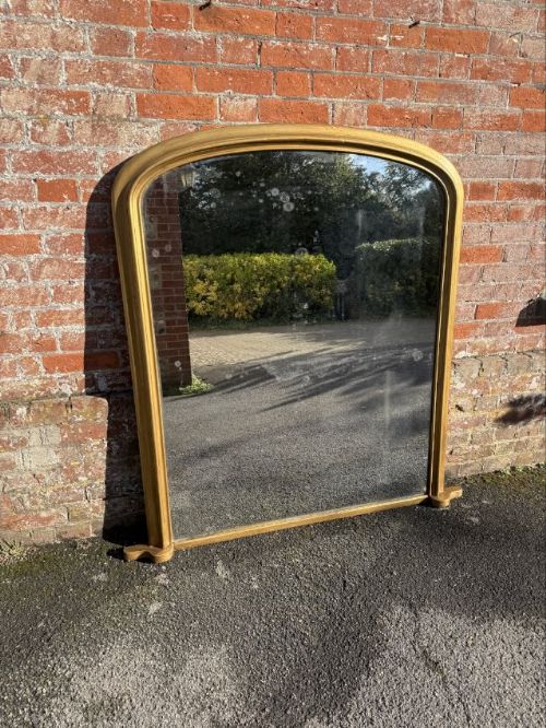 A Stunning large Antique English 19th Century carved wood & gesso arched top gilt Overmantle Mirror, 

