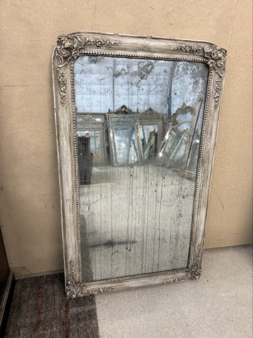 A Delightful Large Antique French 19th Century Carved Wood & Gesso Painted Louis Philippe Mirror.
