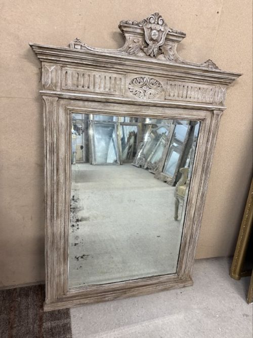 A Stunning Large Antique French 19th Century Carved Wood Painted Mirror