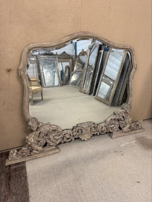A Fabulous Large Antique 19th Century Italian Shaped Top Painted Overmantle Mirror.