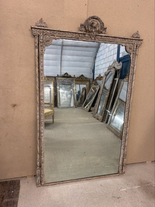 A Superb Large Antique French 19th Century Carved Wood & Gesso Painted Column Framed Mirror,