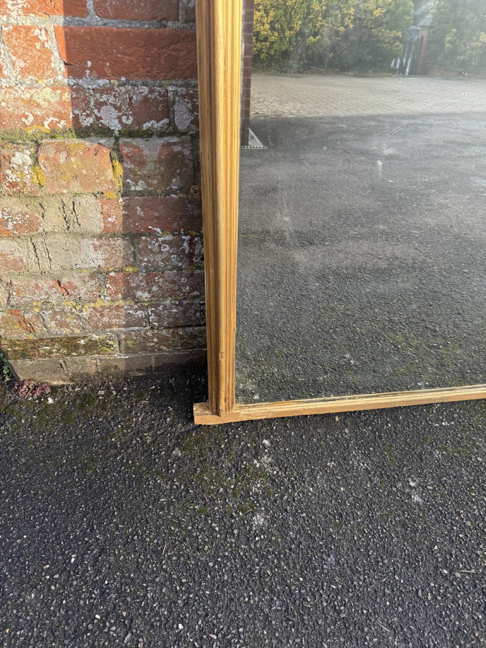 A Stunning large Antique English 19th Century shaped top carved wood & gesso gilt Overmantle Mirror. View III