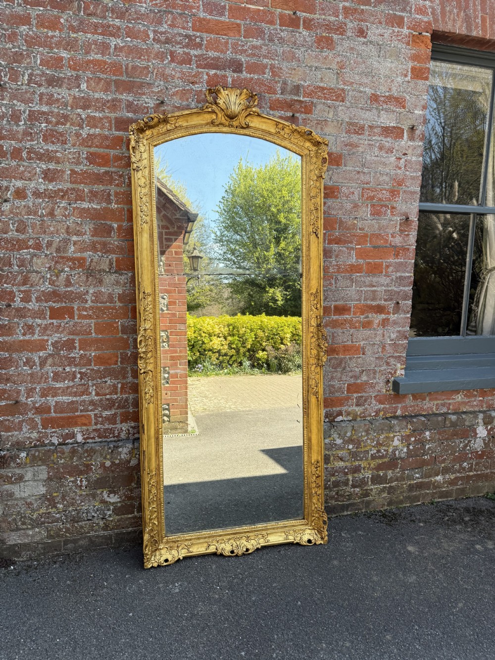 A Stunning large Antique French 19th Century carved wood & gesso shaped top gilt Pier Mirror.