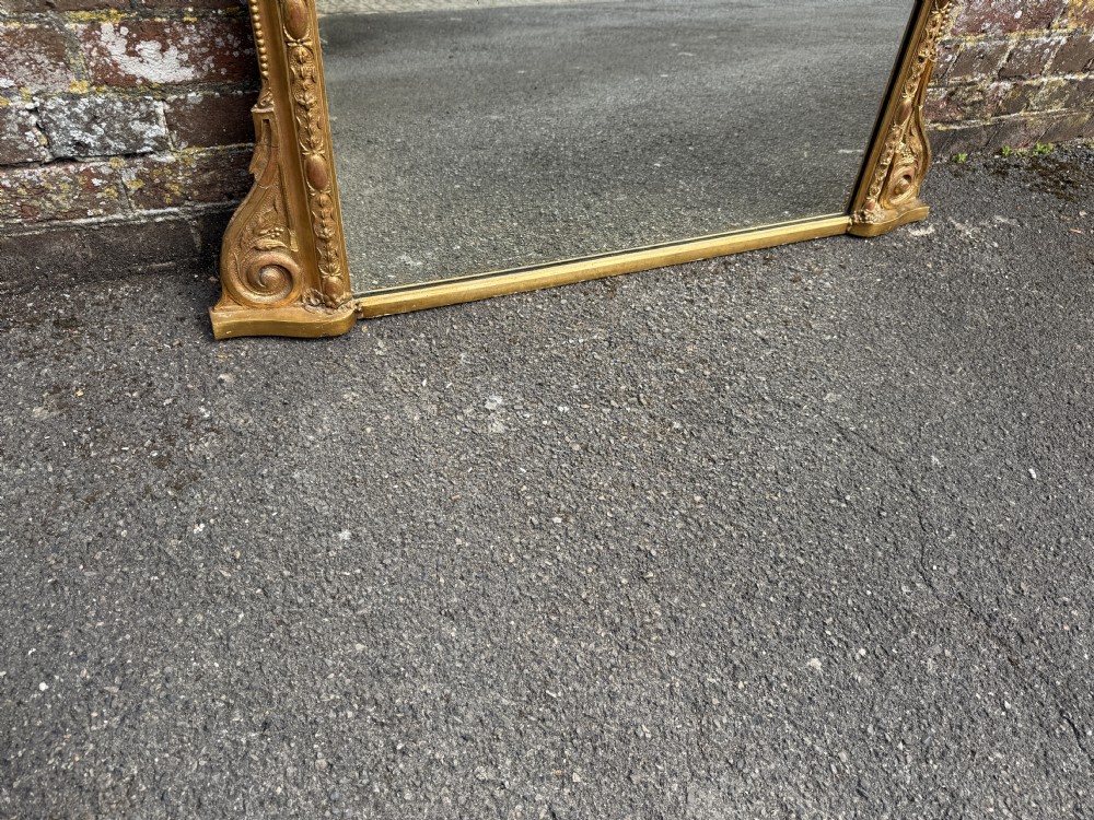A Superb good size Antique English 19th Century carved wood & gesso gilt Overmantle Mirror. View III