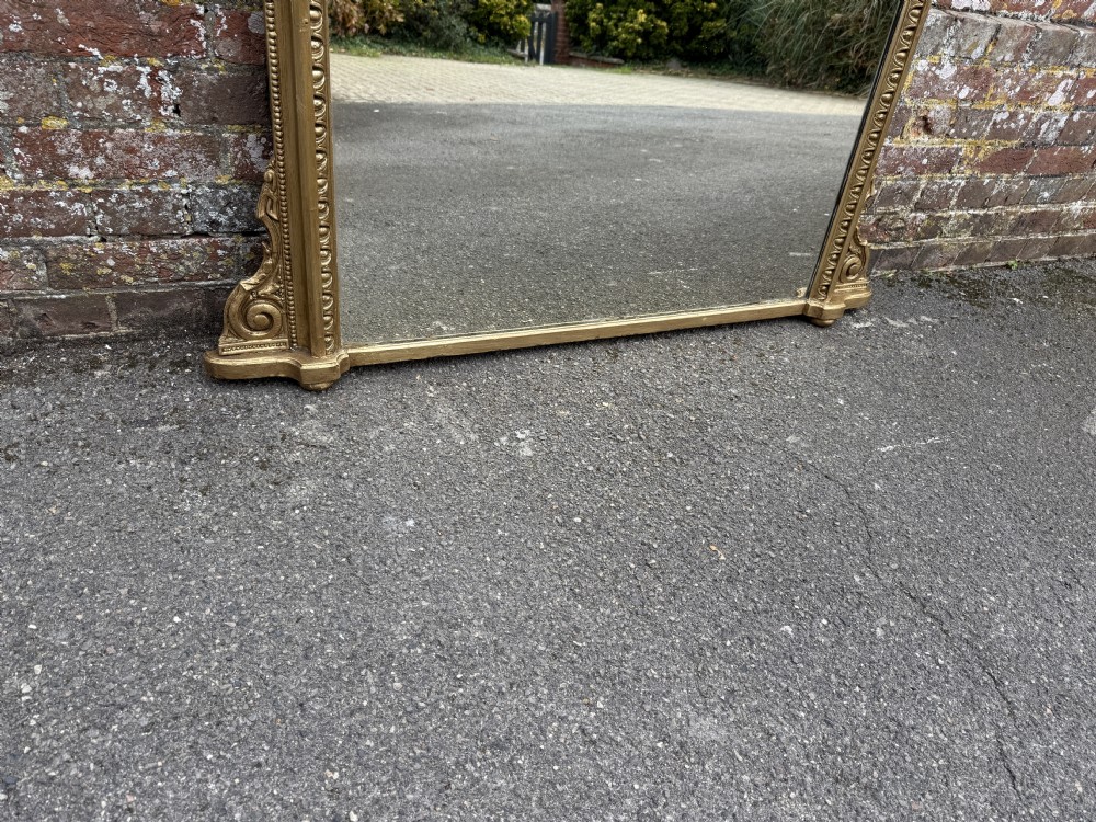 A Wonderful large Antique English 19th Century carved wood & gesso arched top gilt Overmantle Mirror. View III