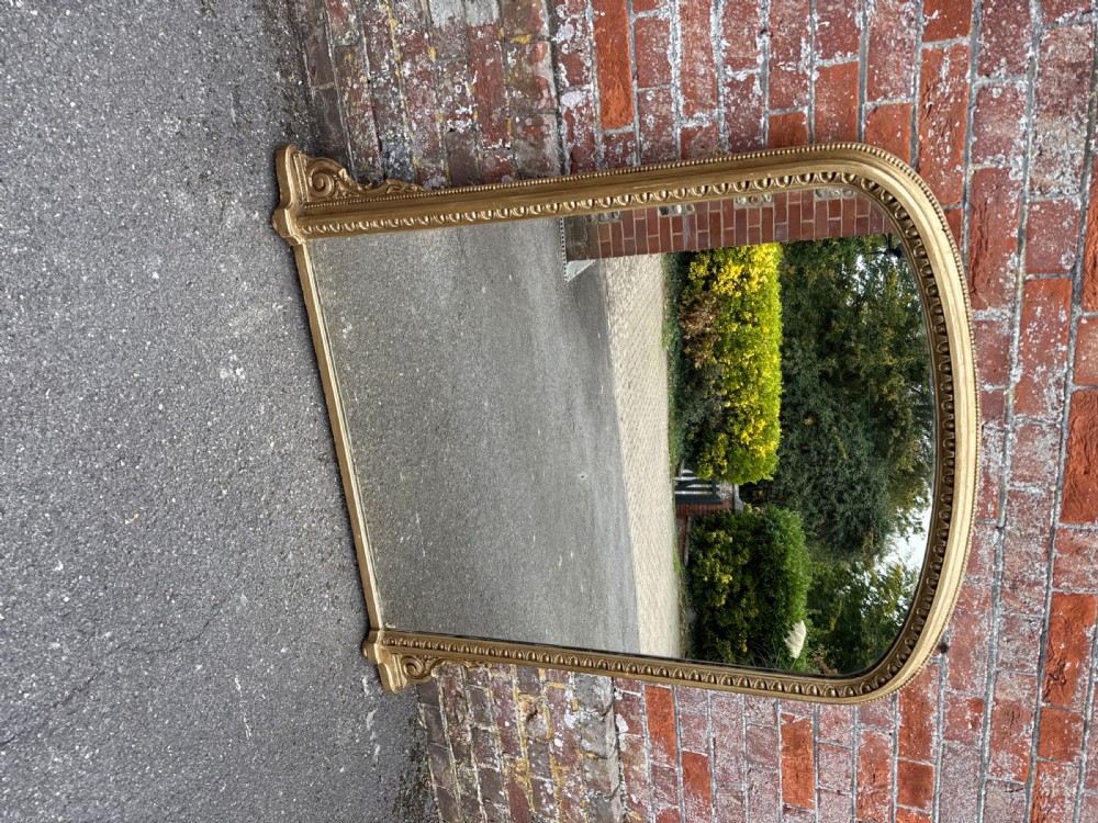 A Wonderful large Antique English 19th Century carved wood & gesso arched top gilt Overmantle Mirror. View VII