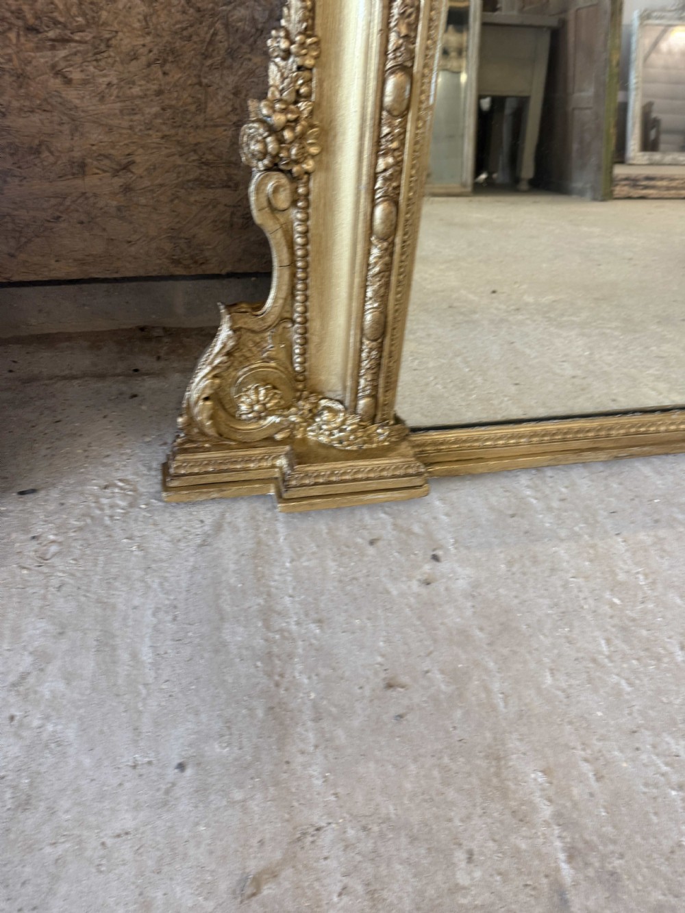 An Exceptional large Antique English 19th Century Gilt Overmantle Mirror. View IV