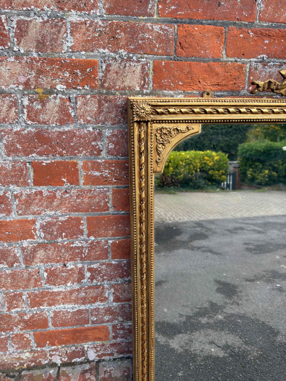A Superb large Antique English 19th Century carved wood & gesso gilt Overmantle Mirror. View II