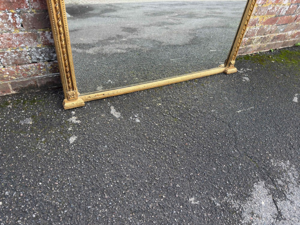 A Superb large Antique English 19th Century carved wood & gesso gilt Overmantle Mirror. View V