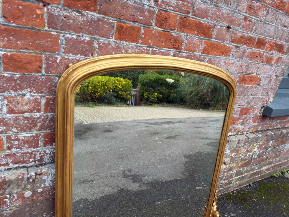A Wonderful good size Antique English 19th Century carved wood & gesso arched top gilt Overmantle Mirror. View II