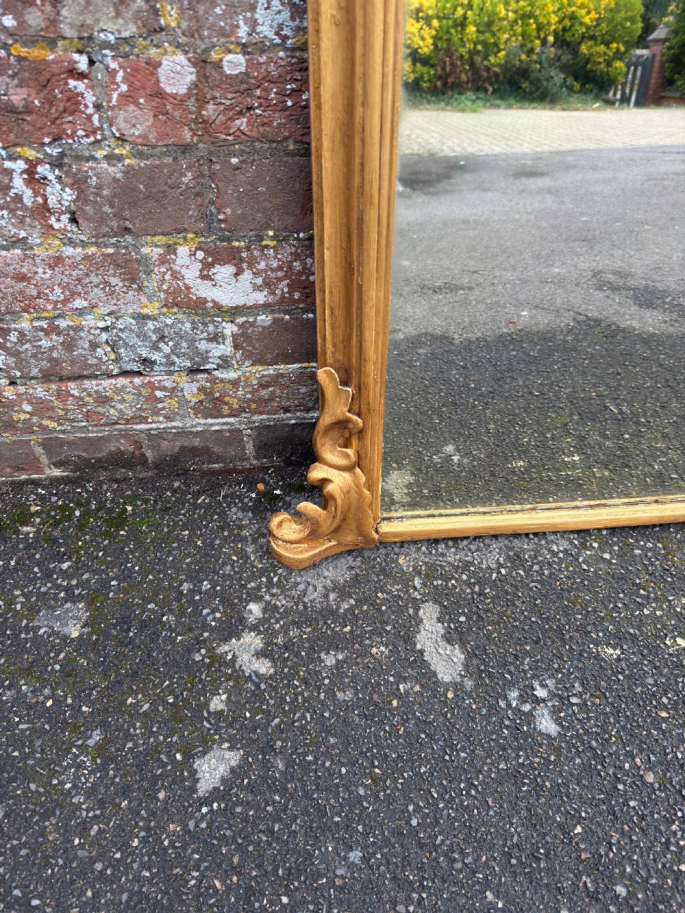 A Wonderful good size Antique English 19th Century carved wood & gesso arched top gilt Overmantle Mirror. View III