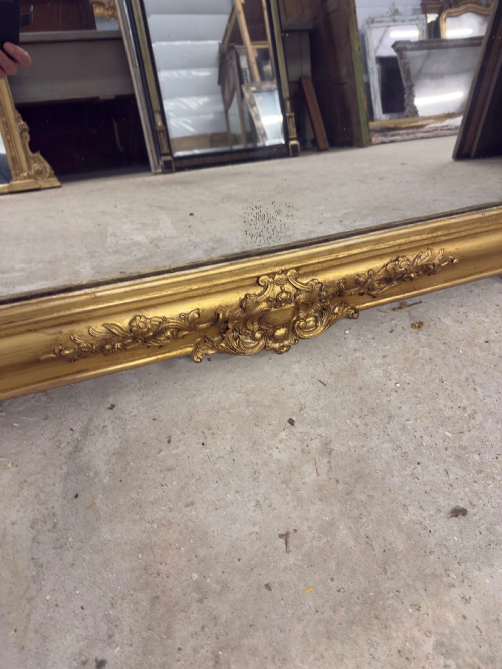 A Truly Exceptional Antique French 19th Century carved wood & gesso gilt Louis Philippe Mirror. View IV
