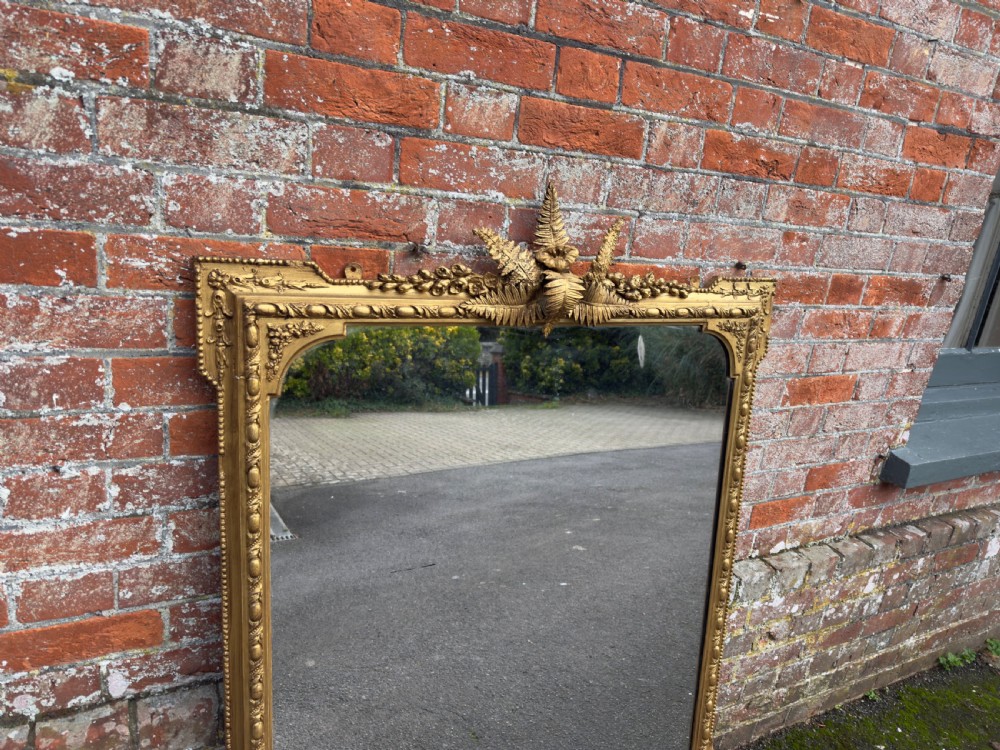An Exceptional large Antique English 19th Century carved wood & gesso gilt Overmantle Mirror. View III