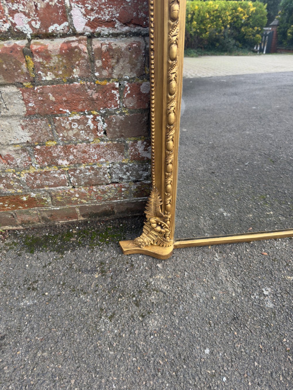 An Exceptional large Antique English 19th Century carved wood & gesso gilt Overmantle Mirror. View VI