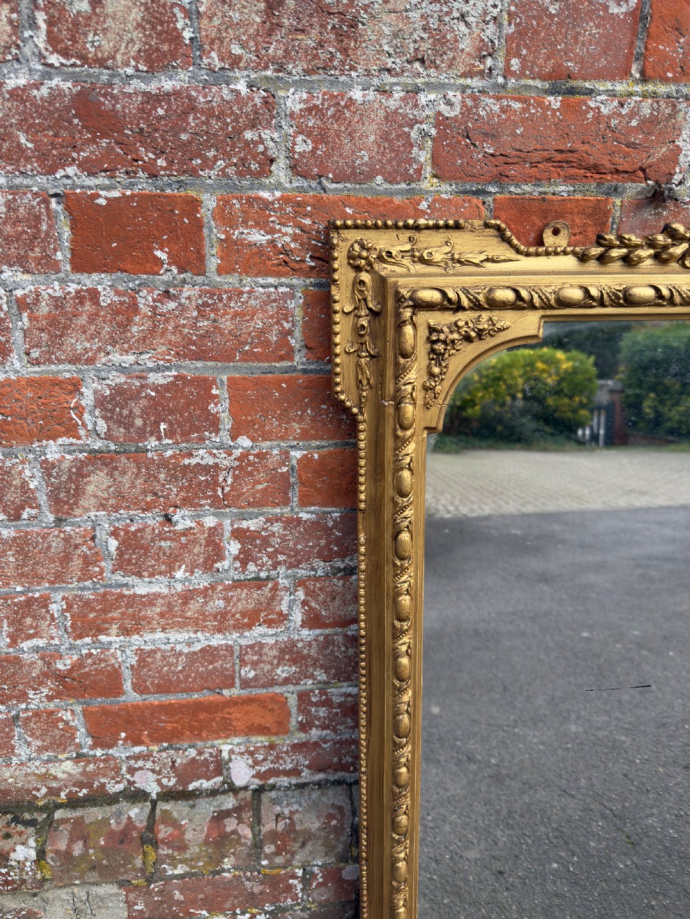 An Exceptional large Antique English 19th Century carved wood & gesso gilt Overmantle Mirror. View VII