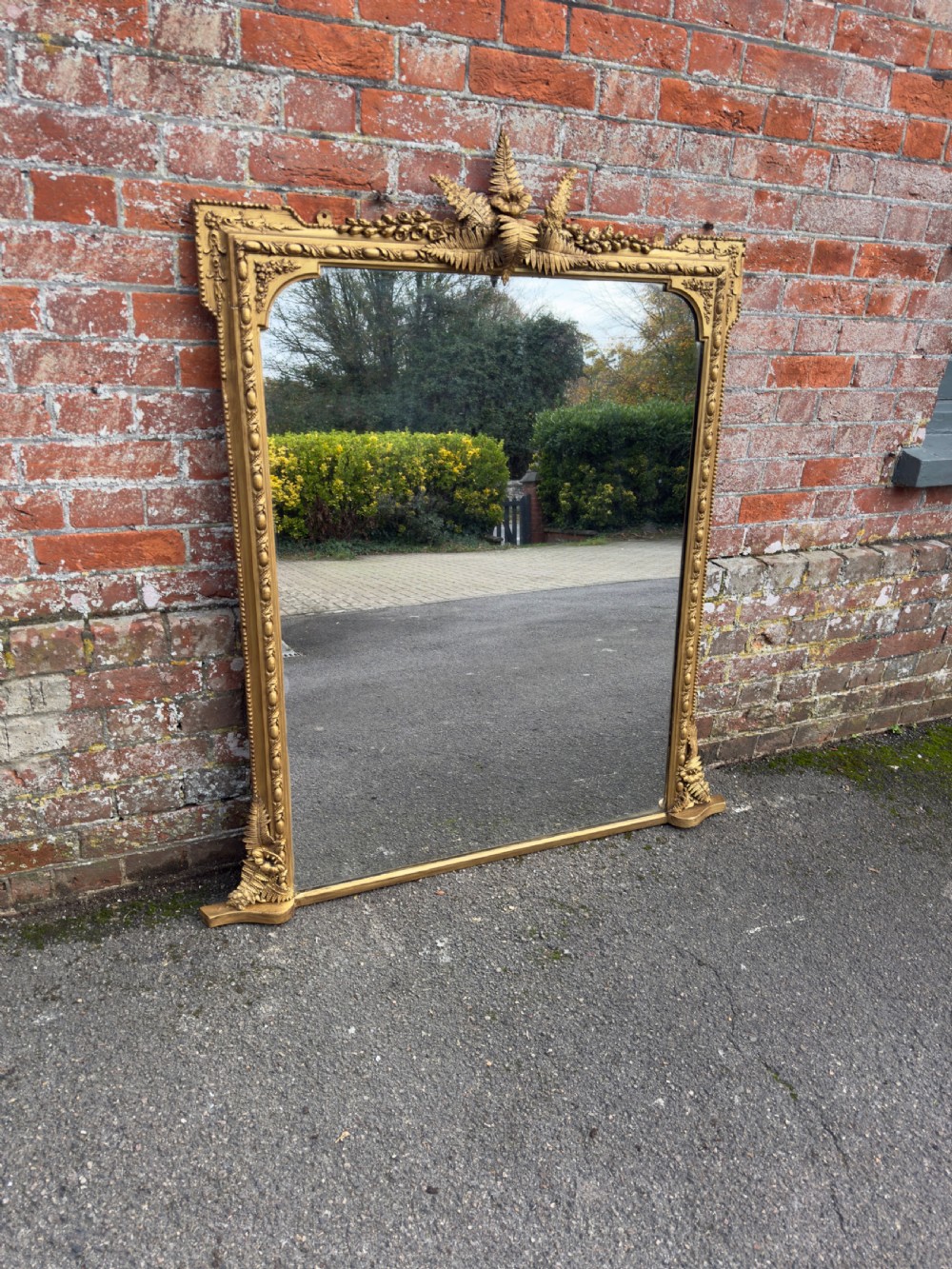 An Exceptional large Antique English 19th Century carved wood & gesso gilt Overmantle Mirror. View VIII