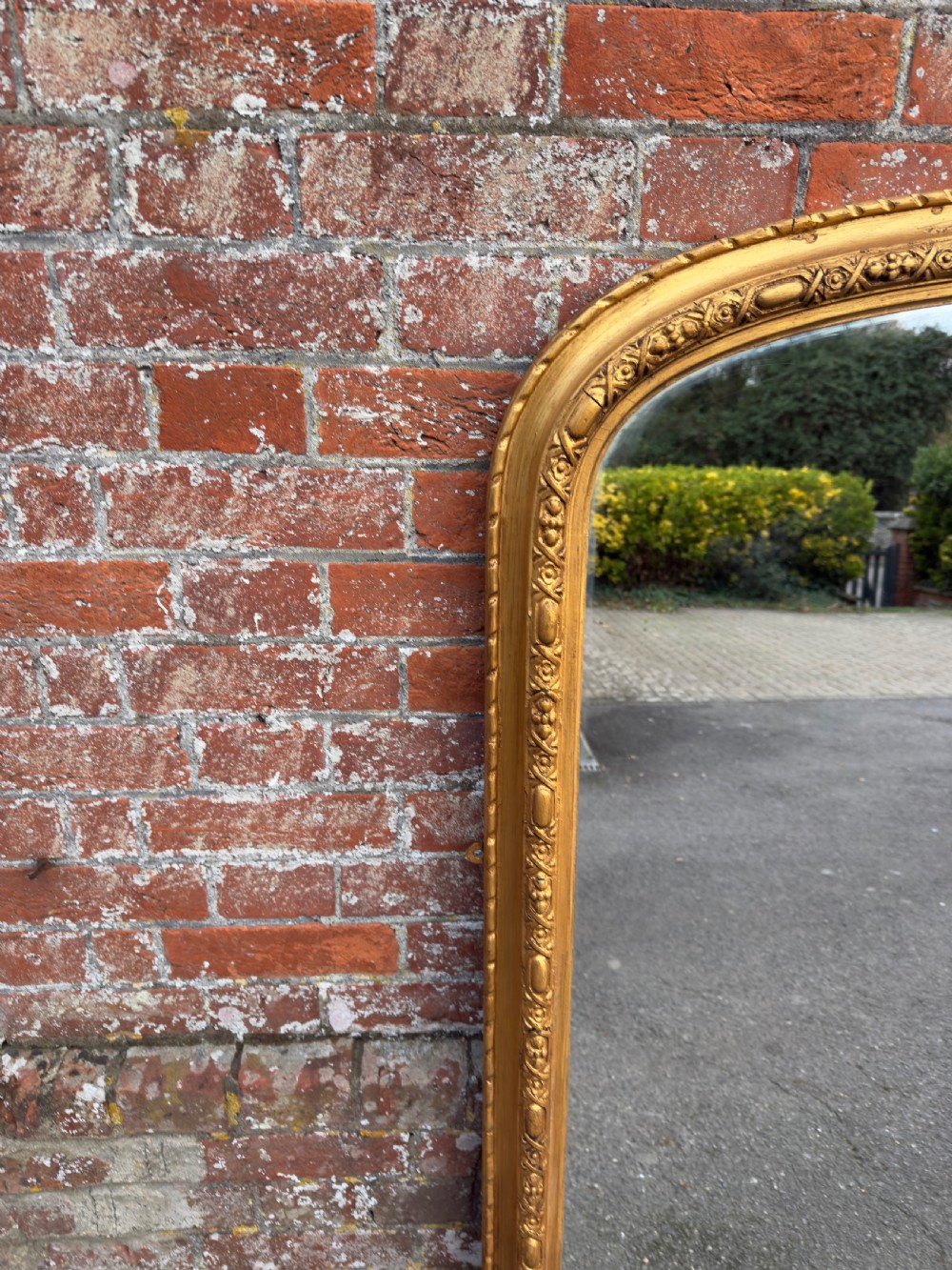 A Fabulous large Antique English 19th Century arched top gilt Overmantle Mirror. View II