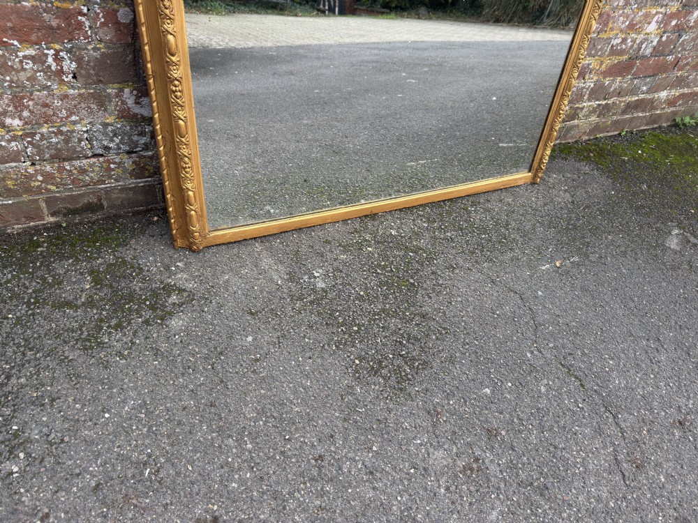 A Fabulous large Antique English 19th Century arched top gilt Overmantle Mirror. View V