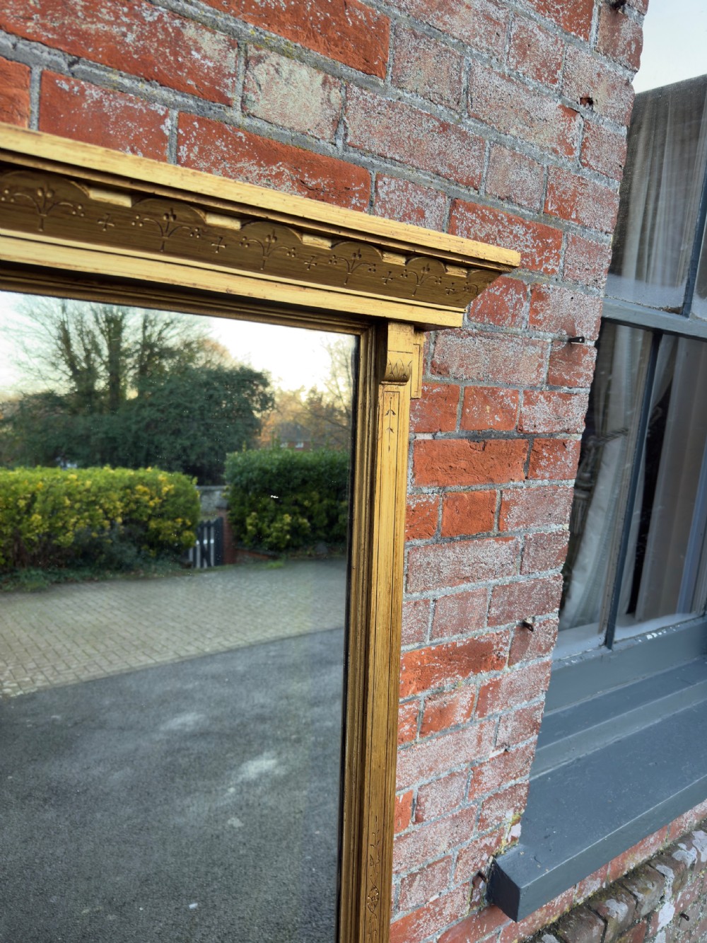 A Superb Large Antique English 19th Century carved wood gilt framed Overmantle Mirror. View II