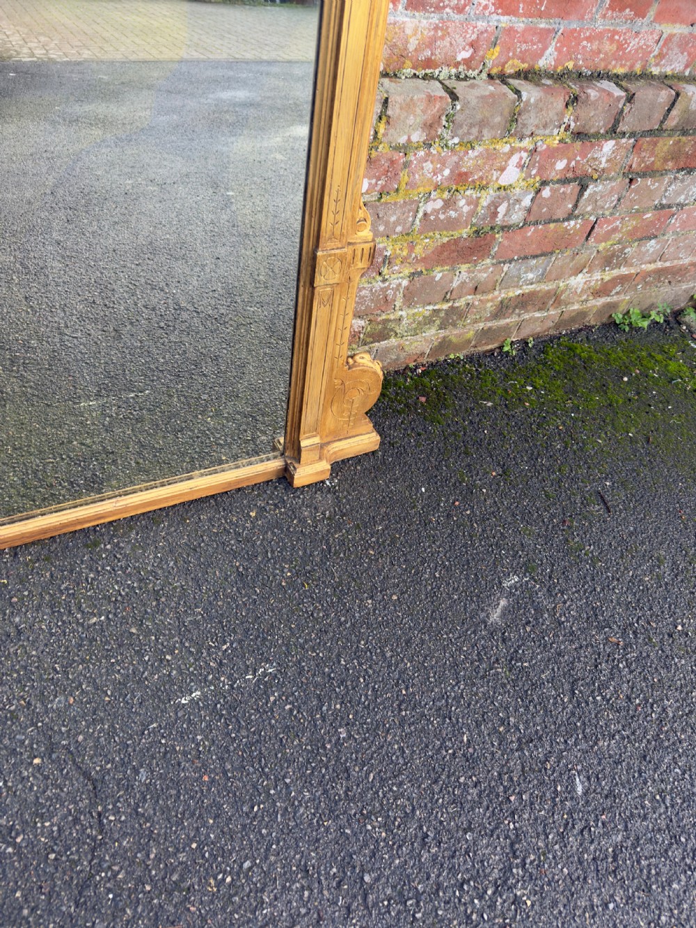 A Superb Large Antique English 19th Century carved wood gilt framed Overmantle Mirror. View III
