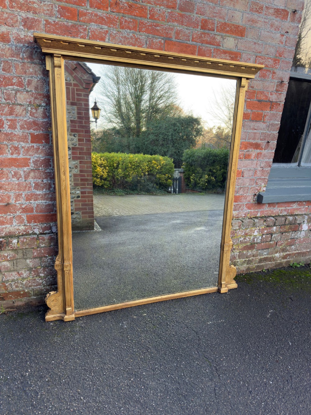A Superb Large Antique English 19th Century carved wood gilt framed Overmantle Mirror. View VII