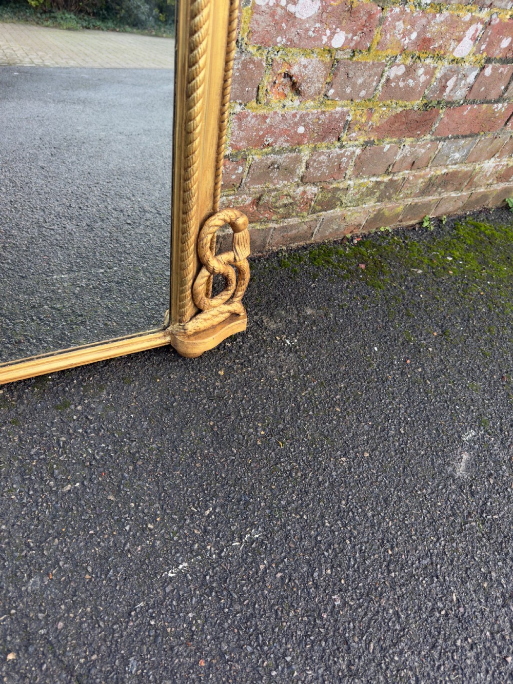 A Spectacular large Antique English 19th Century arched top gilt rope twist framed Overmantle Mirror. View IV