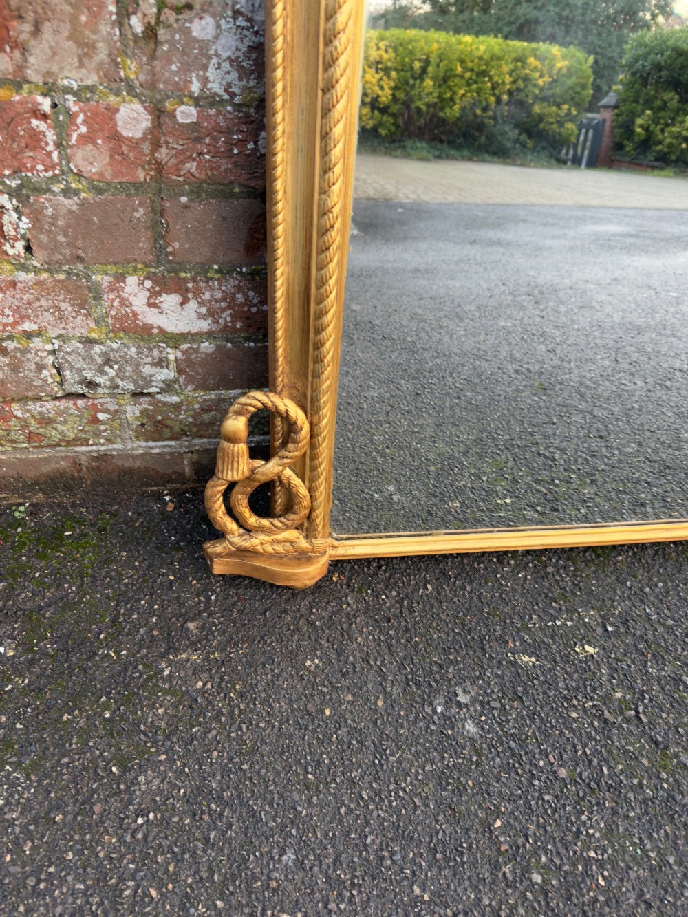 A Spectacular large Antique English 19th Century arched top gilt rope twist framed Overmantle Mirror. View V