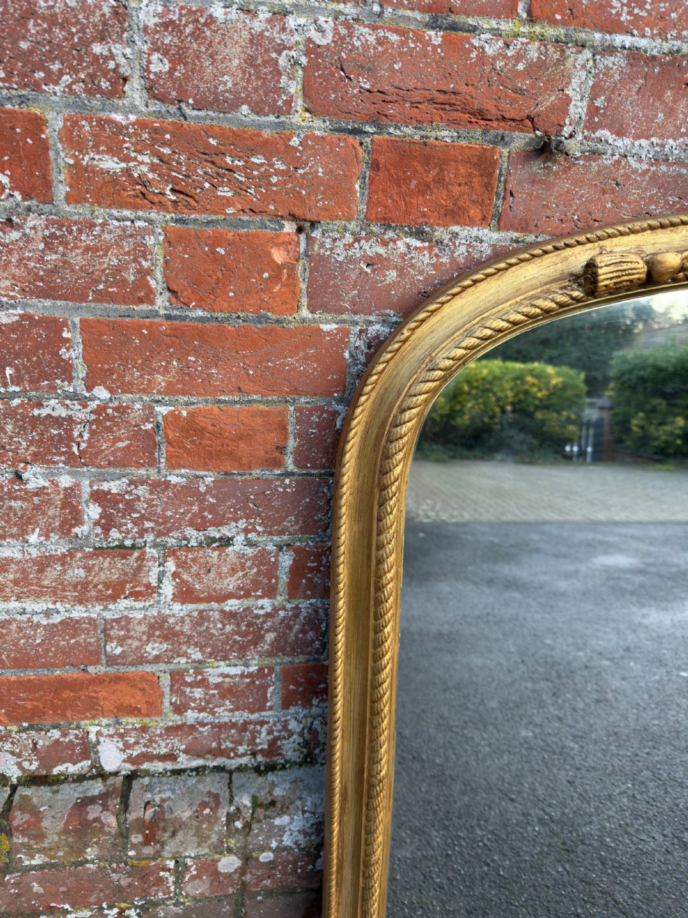 A Spectacular large Antique English 19th Century arched top gilt rope twist framed Overmantle Mirror. View VI