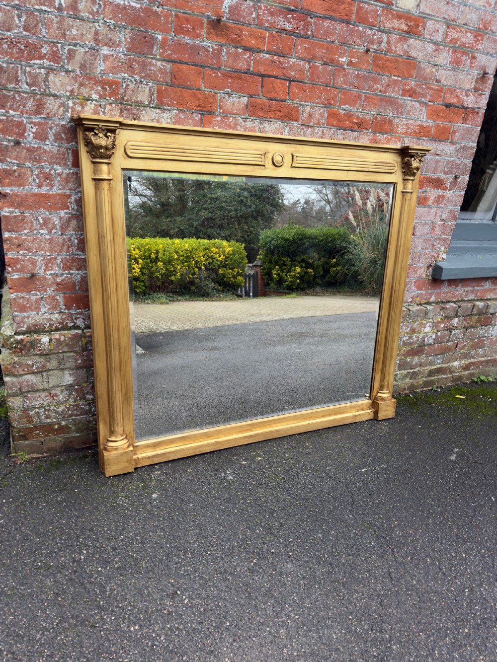 A Fabulous large Antique English 19th Century carved wood gilt column Mirror.