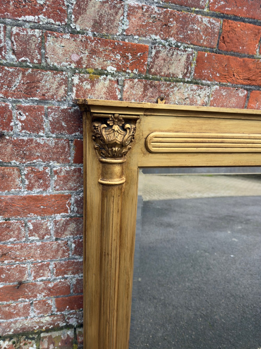 A Fabulous large Antique English 19th Century carved wood gilt column Mirror. View II