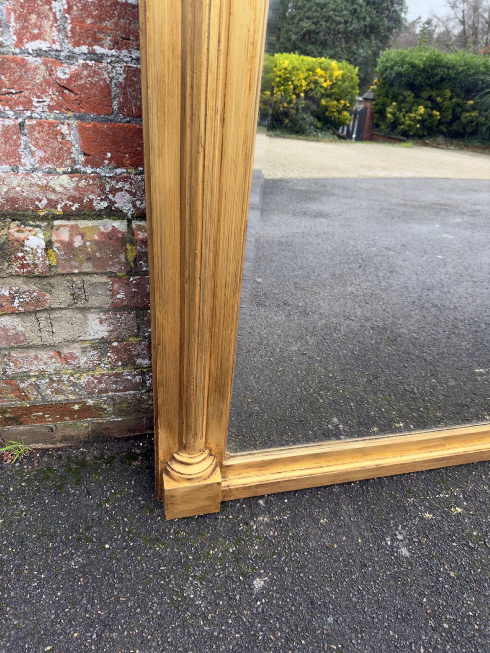 A Fabulous large Antique English 19th Century carved wood gilt column Mirror. View IV