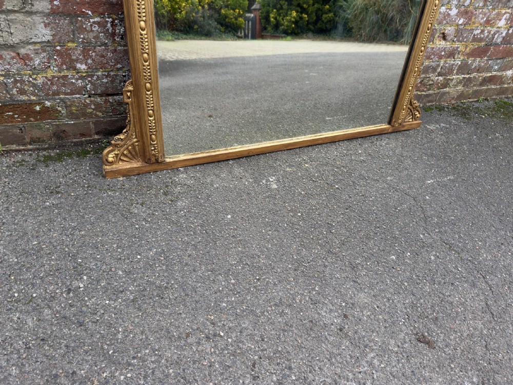 A Wonderful large Antique English 19th Century carved wood and gesso gilt Overmantle Mirror. View III