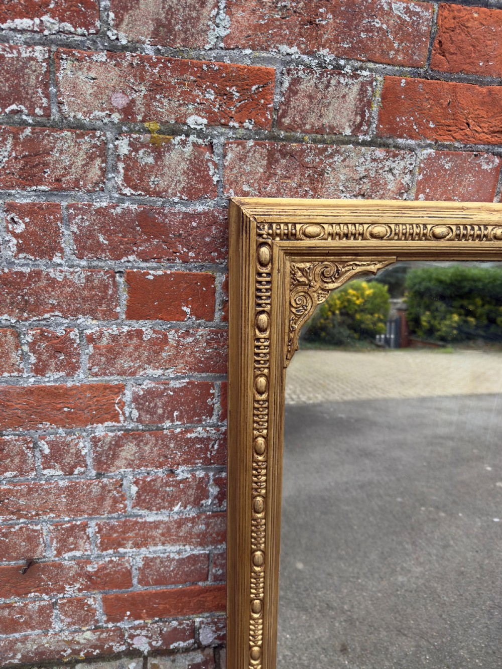A Wonderful large Antique English 19th Century carved wood and gesso gilt Overmantle Mirror. View IV