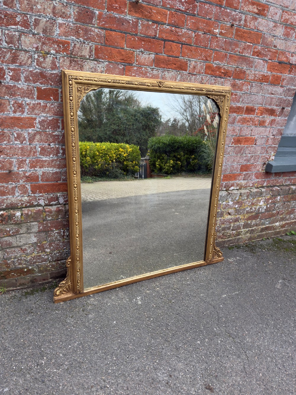 A Wonderful large Antique English 19th Century carved wood and gesso gilt Overmantle Mirror. View V