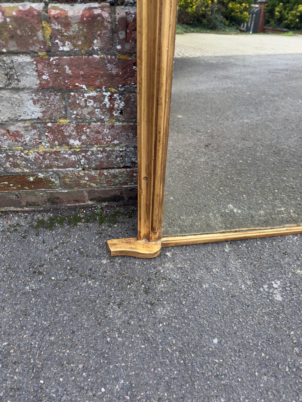 A Delightful large Antique English 19th Century carved wood & gesso arched top gilt Overmantle Mirror. View III