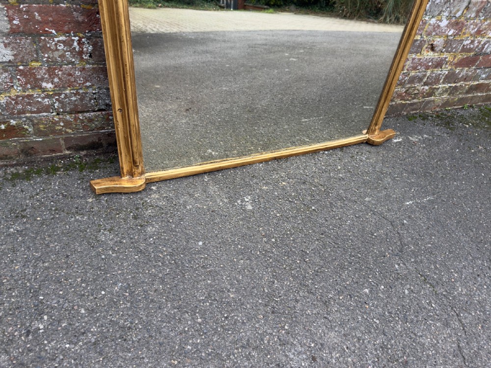 A Delightful large Antique English 19th Century carved wood & gesso arched top gilt Overmantle Mirror. View IV