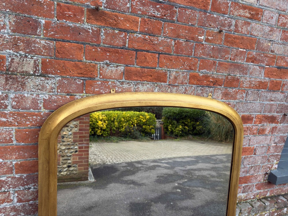 A Wonderful large Antique English 19th C arched top gilt Plain Overmantle Mirror. View II