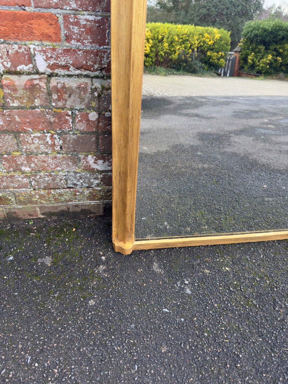 A Wonderful large Antique English 19th C arched top gilt Plain Overmantle Mirror. View IV