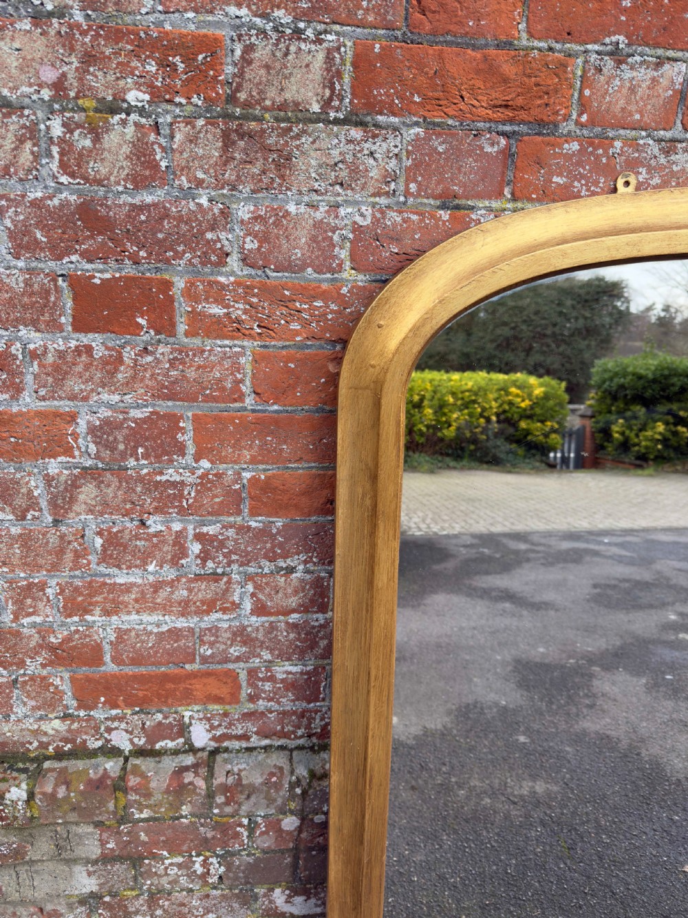 A Wonderful large Antique English 19th C arched top gilt Plain Overmantle Mirror. View V
