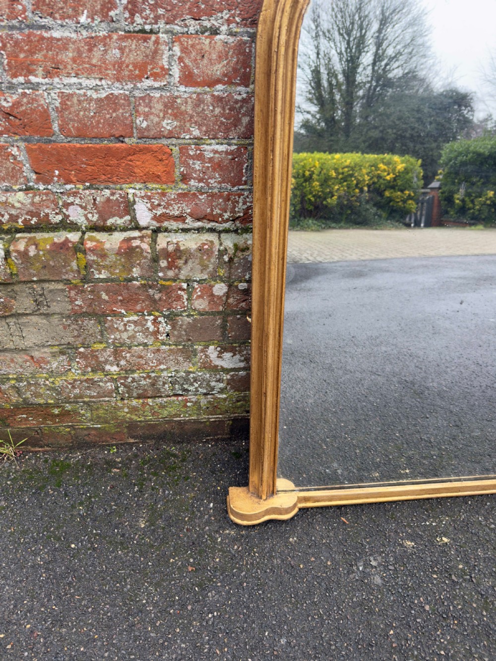 A Fabulous good size Antique English 19th Century carved wood & gesso arched top gilt Plain Overmantle Mirror. View II