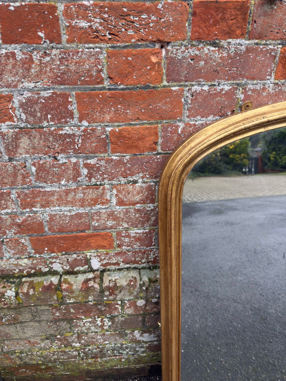 A Fabulous good size Antique English 19th Century carved wood & gesso arched top gilt Plain Overmantle Mirror. View III