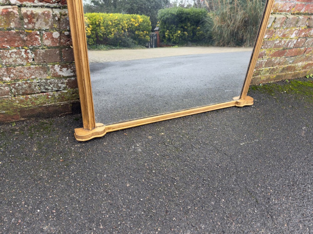 A Fabulous good size Antique English 19th Century carved wood & gesso arched top gilt Plain Overmantle Mirror. View IV