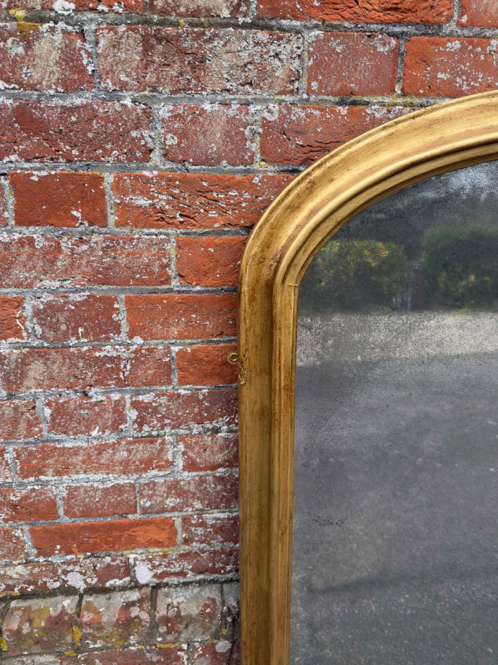 A Splendid large Antique English 19th Century carved wood & gesso arched top gilt Overmantle Mirror. View III