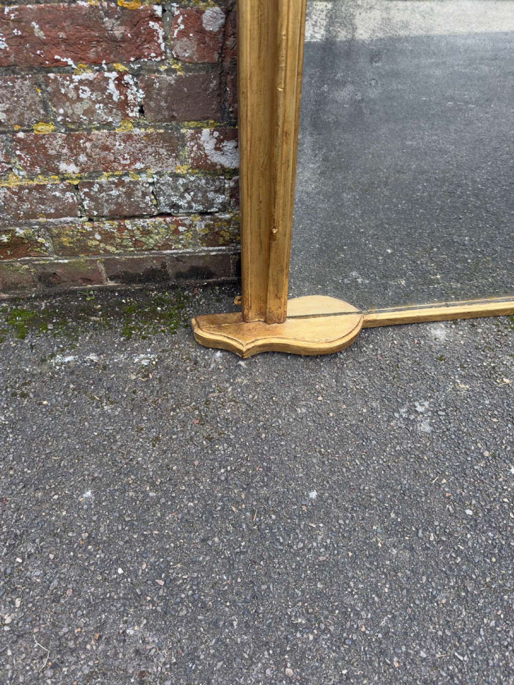A Splendid large Antique English 19th Century carved wood & gesso arched top gilt Overmantle Mirror. View IV