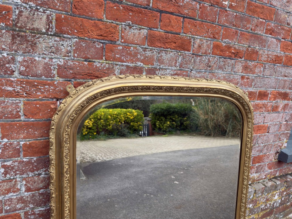 A Stunning large Antique English 19th Century carved wood & gesso arched top silver/gilt Overmantle Mirror. View II