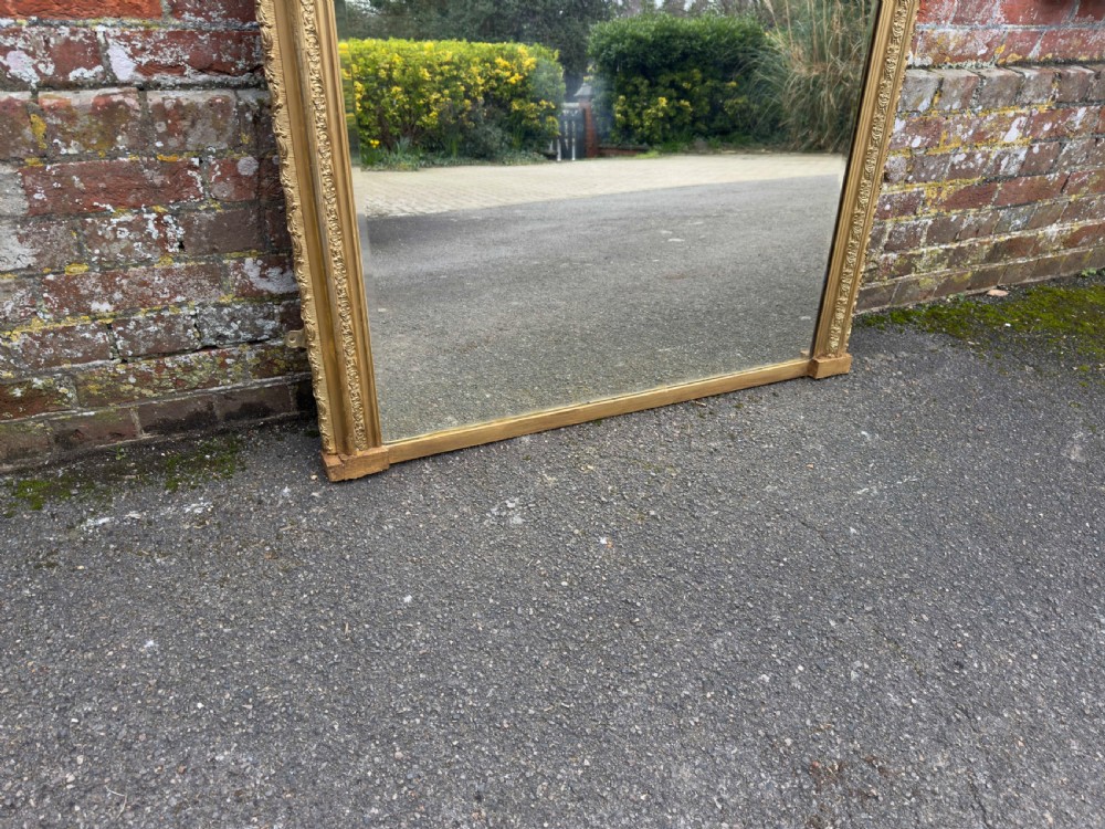 A Stunning large Antique English 19th Century carved wood & gesso arched top silver/gilt Overmantle Mirror. View IV