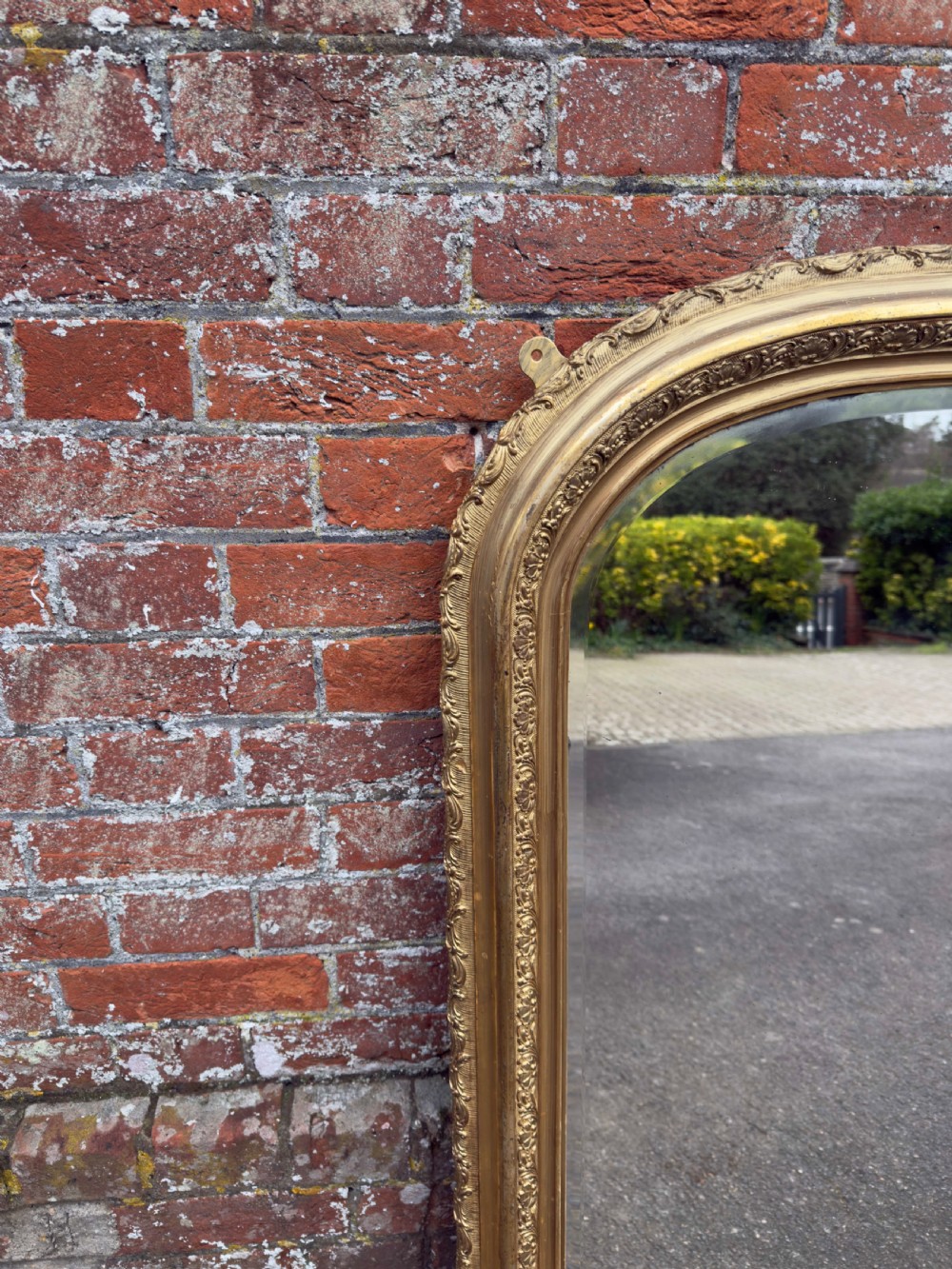 A Stunning large Antique English 19th Century carved wood & gesso arched top silver/gilt Overmantle Mirror. View VI